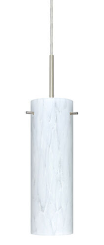 Copa 1 Light Satin Nickel Pendant Ceiling Light in Carrera Glass, Halogen