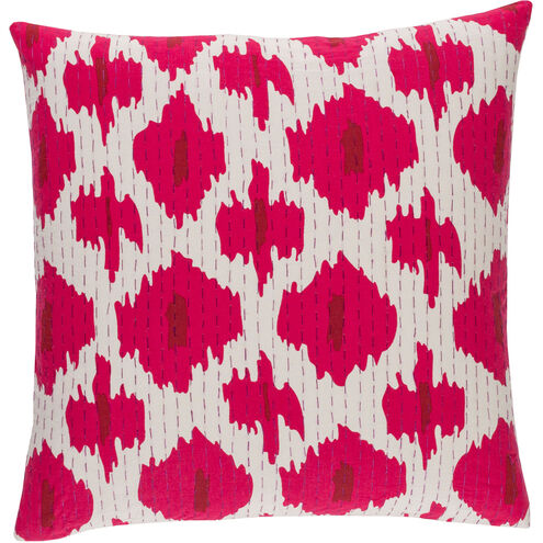 Kantha 18 X 18 inch Bright Pink and Dark Red Throw Pillow