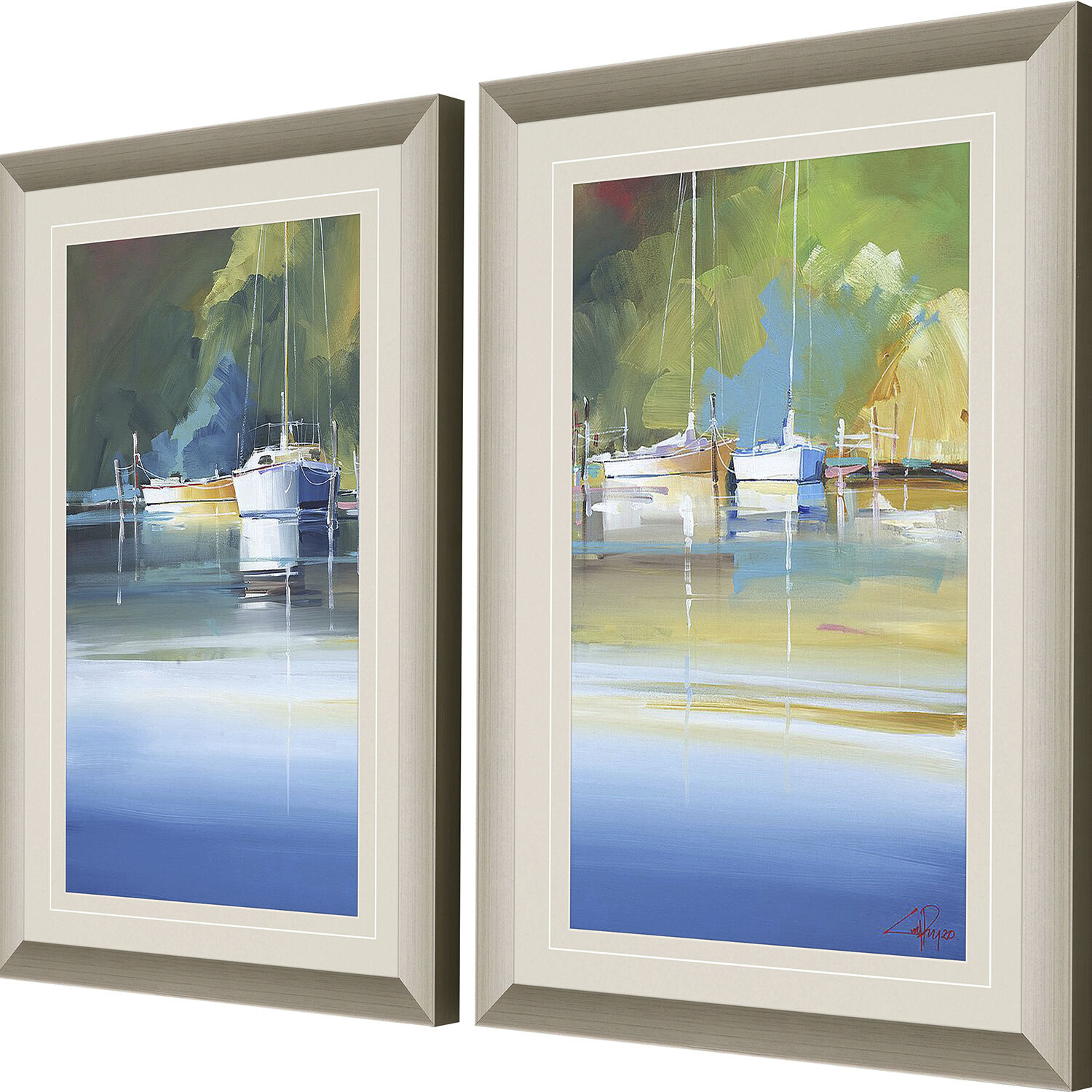 Waterside Blue and Green and Red and White Framed Art