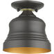 Endicott 1 Light 7 inch Bronze with Antique Brass Finish Accents Bell Semi-Flush Ceiling Light in Bronze with Antique Brass Accents, Petite