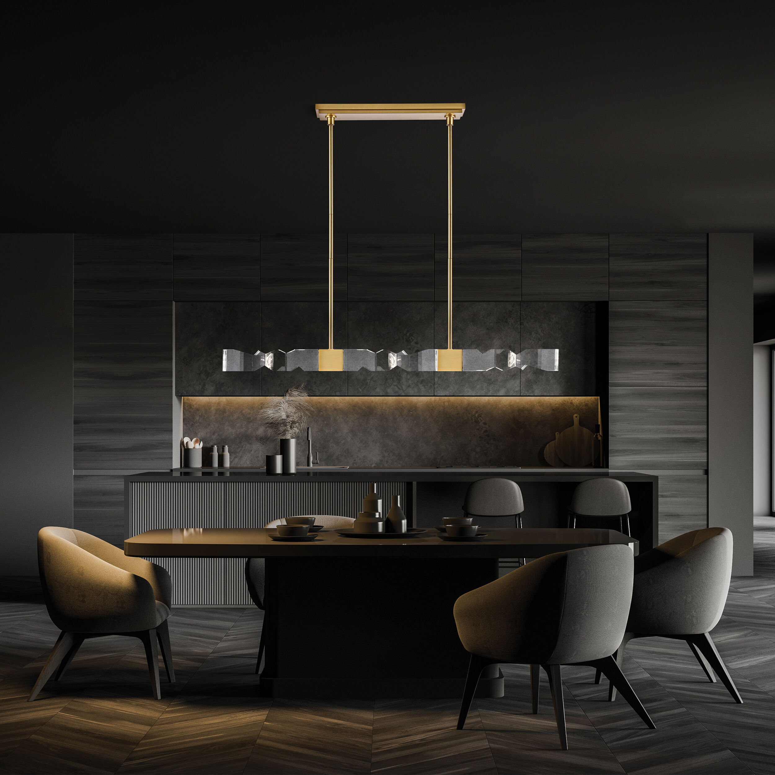 Mamadim 4 Light 49.25 inch Aged Brass Linear Pendant Ceiling Light