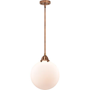 Nouveau 2 Beacon LED 12 inch Antique Copper Mini Pendant Ceiling Light in Matte White Glass