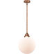 Nouveau 2 Beacon LED 12 inch Antique Copper Mini Pendant Ceiling Light in Matte White Glass