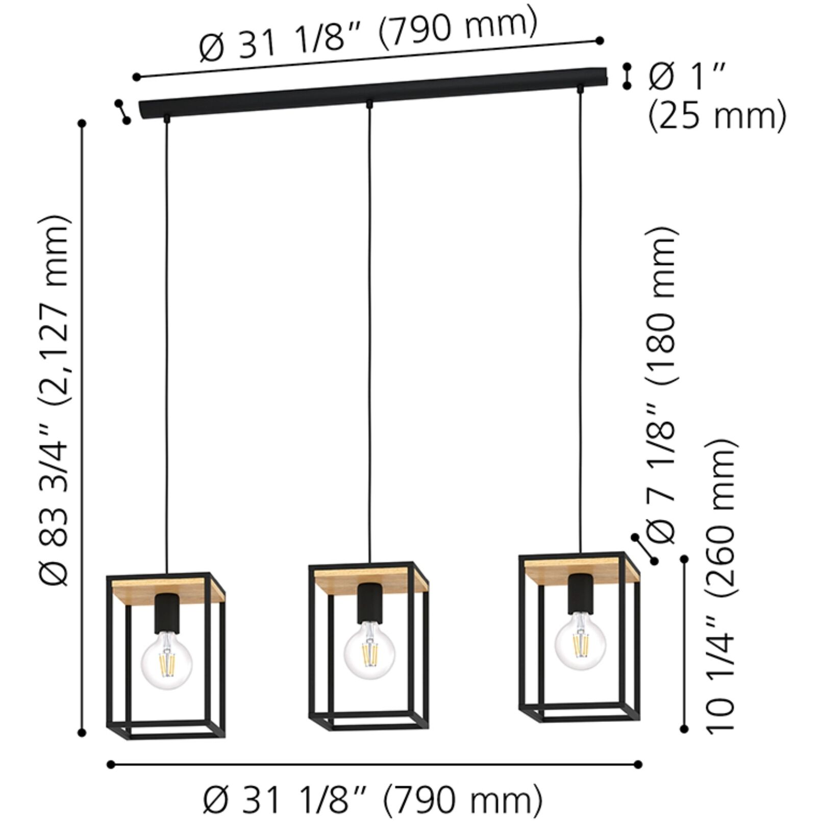 Libertad 3 Light 7.1 inch Structured Black Linear Pendant Ceiling Light