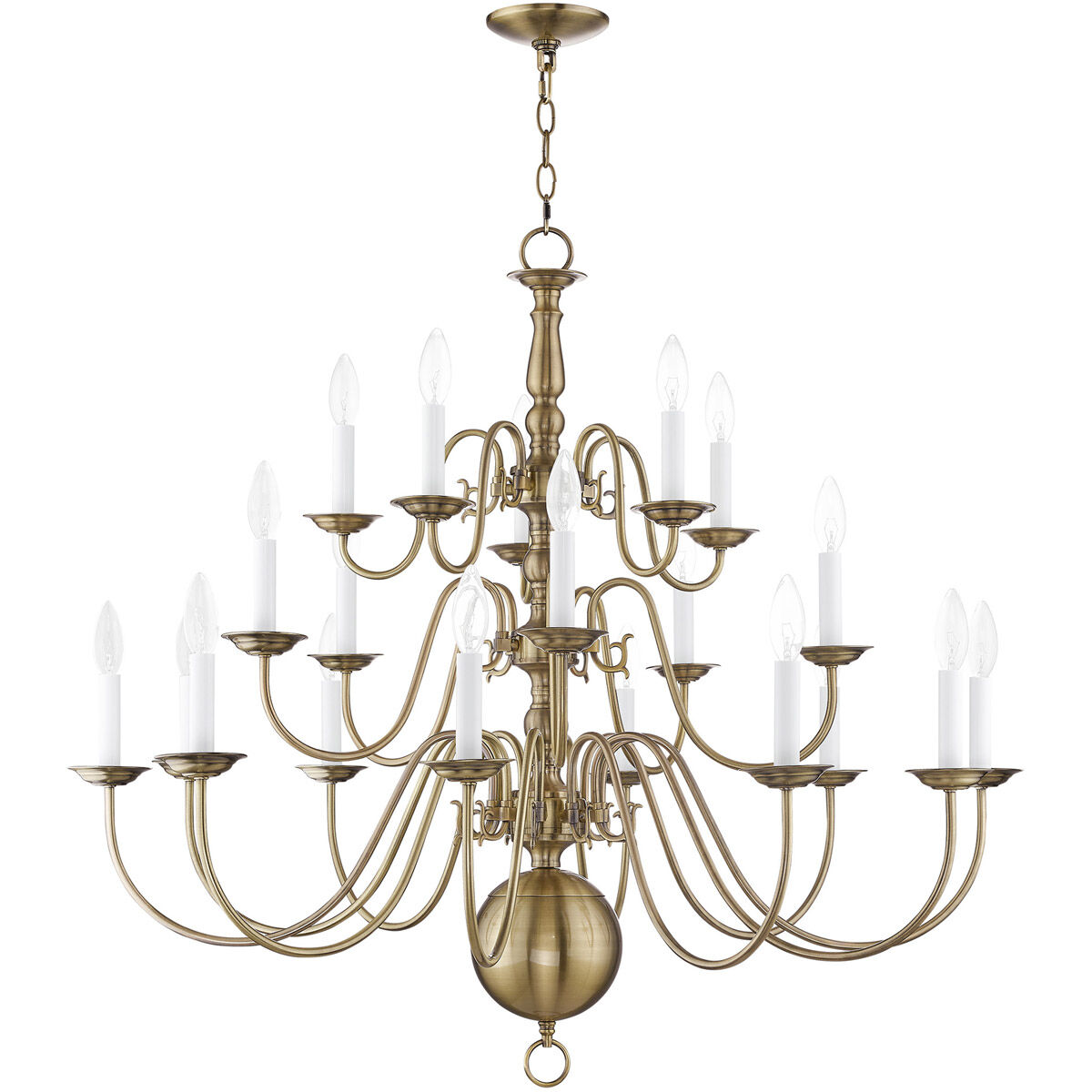 Williamsburgh 20 Light 36 inch Antique Brass Foyer Chandelier Ceiling Light