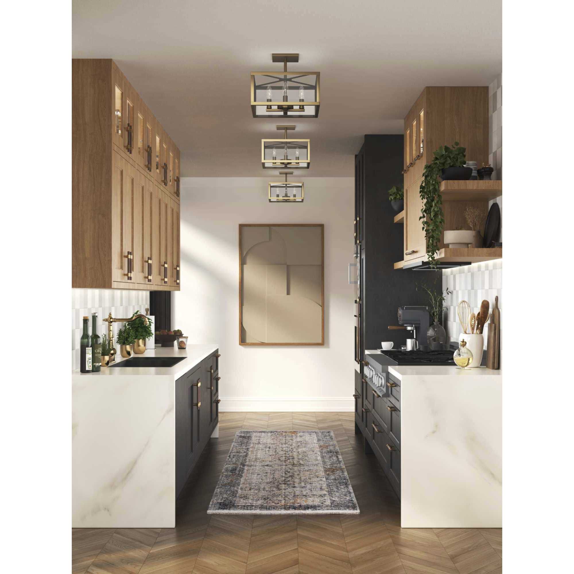 Hillcrest 4 Light 13 inch Vintage Brass Semi-Flush Mount Ceiling Light