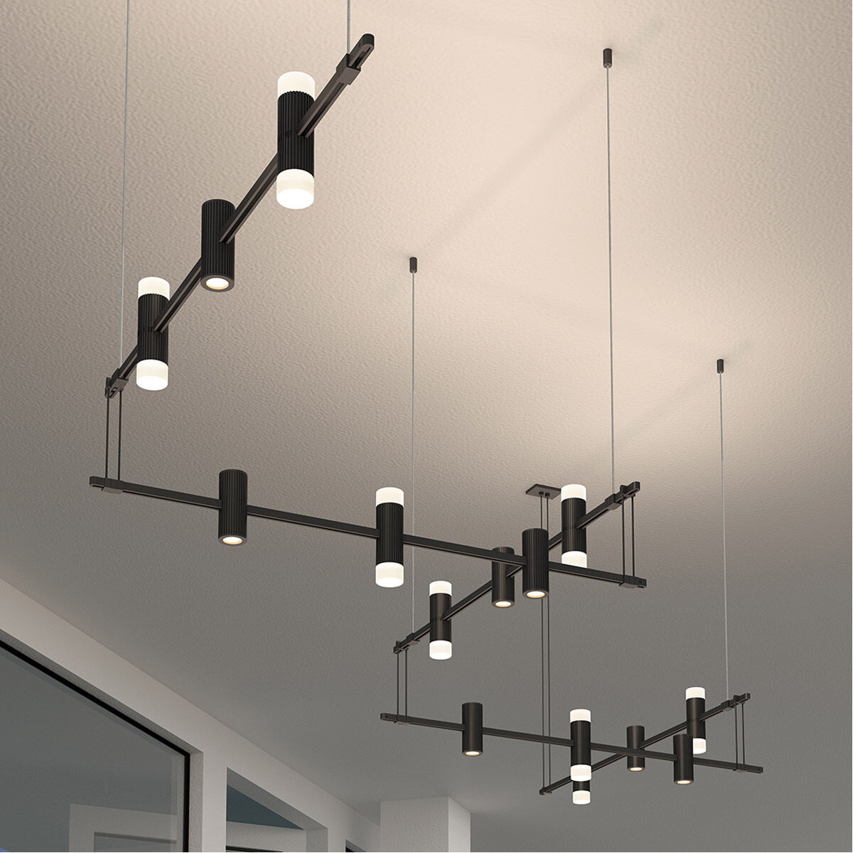 Suspenders LED 106 inch Satin Black Modular Pendant Composition Ceiling Light