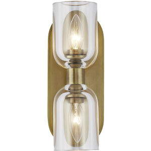 Lucian 2 Light 3.63 inch Vintage Brass Bath Vanity Wall Light in Clear Crystal