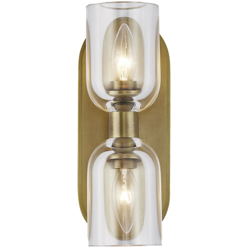 Lucian 2 Light 3.63 inch Vintage Brass Bath Vanity Wall Light in Clear Crystal