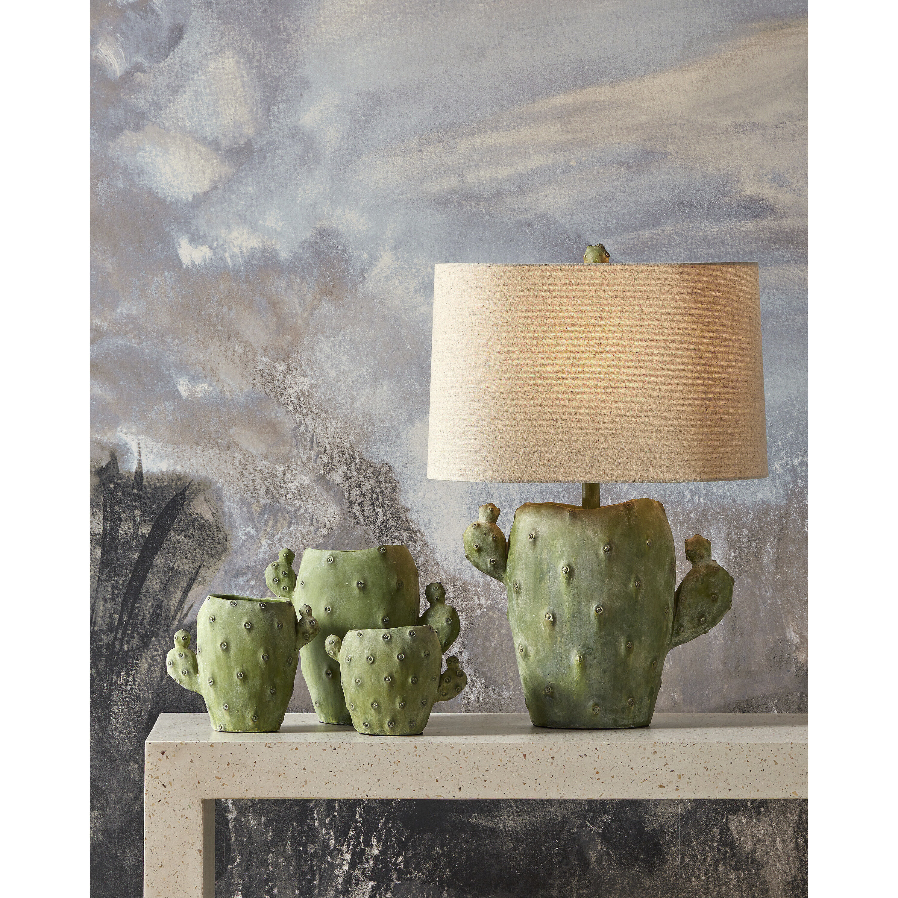 Cactus 27 inch 150 watt Antiqued Green Table Lamp Portable Light