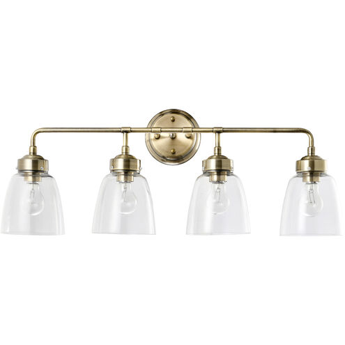 Helena 4 Light 30.5 inch Antique Brass and Clear Bath Vanity Light Wall Light