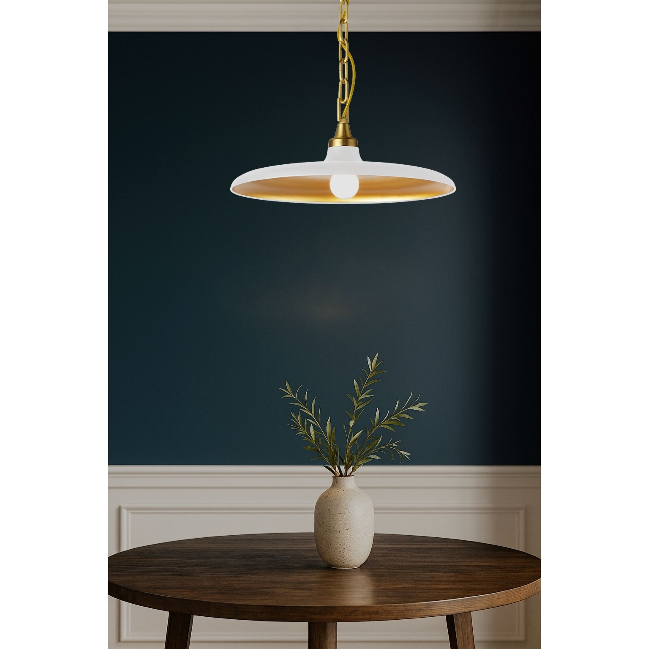 Quentin LED 18 inch Aged Brass Pendant Ceiling Light in Matte White/Gold