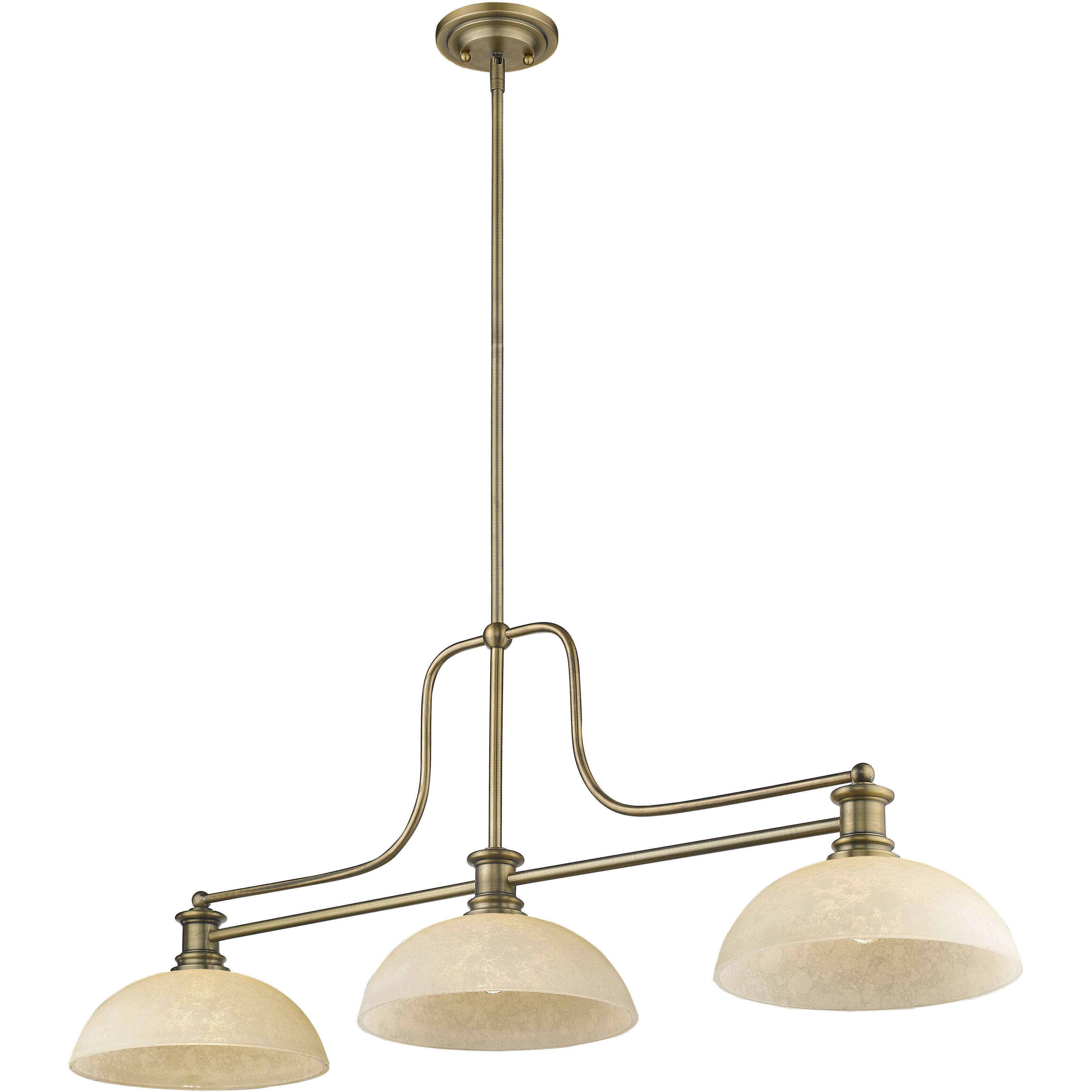 Melange 3 Light 52 inch Heritage Brass Billiard Ceiling Light in Dome Golden Mottle Glass