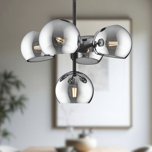 Alora Mood Willow 5 Light 18 inch Matte Black Chandelier Ceiling Light in Smoke Glass