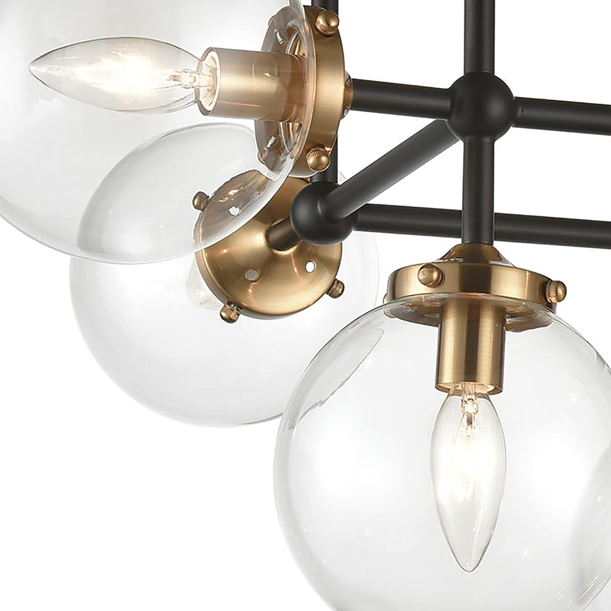 Boudreaux 6 Light 26 inch Matte Black with Antique Gold Semi Flush Mount Ceiling Light