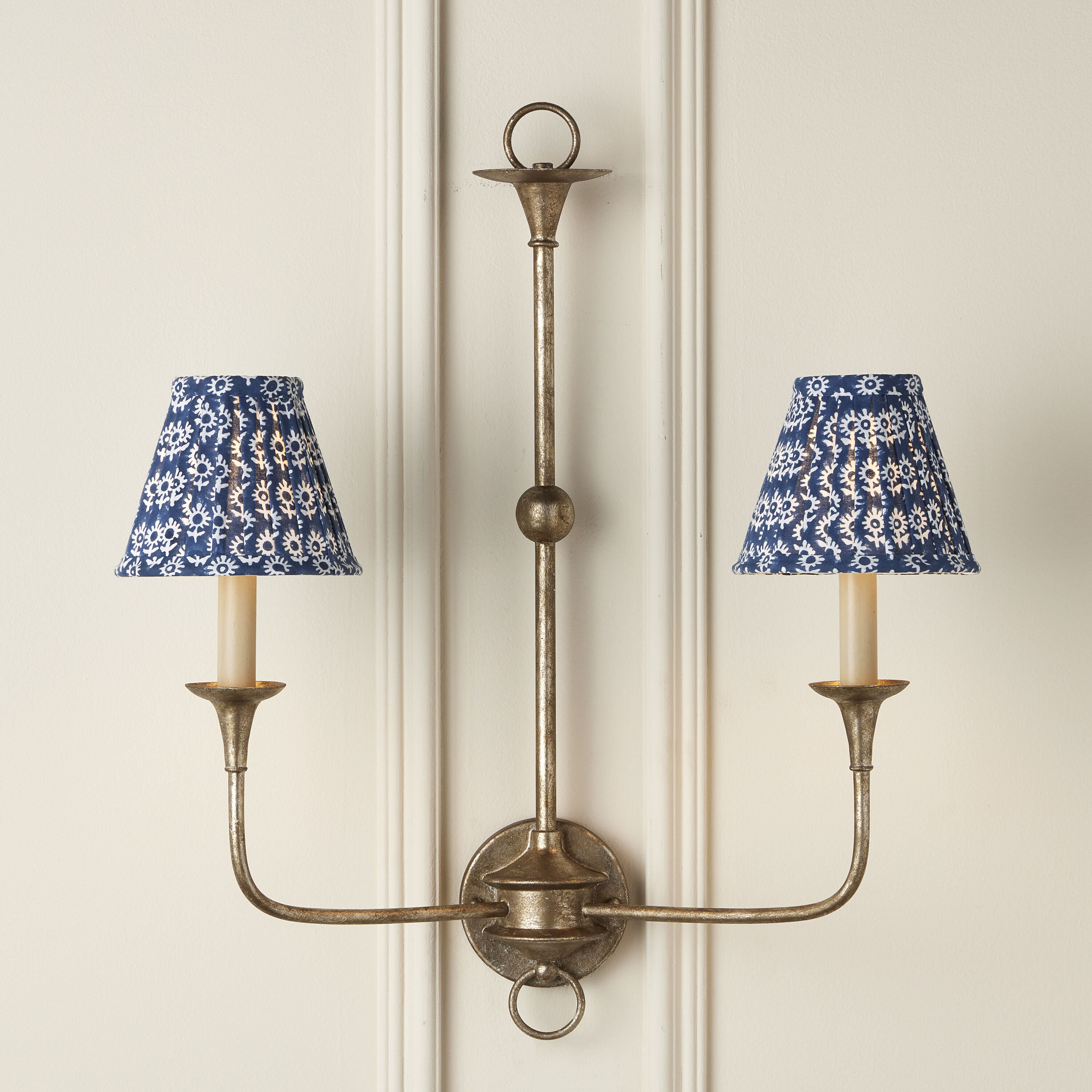 Currey Company 0900 0003 Block Print Navy and White Pleated Chandelier Shade