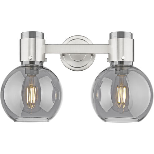 Downtown Urban Lawton Sphere 2 Light 15.5 inch Brushed Satin Nickel Bath Vanity Light Wall Light in Light Smoke Glass