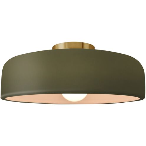 Radiance 1 Light 16 inch Matte Green and Brushed Brass Semi Flush Ceiling Light