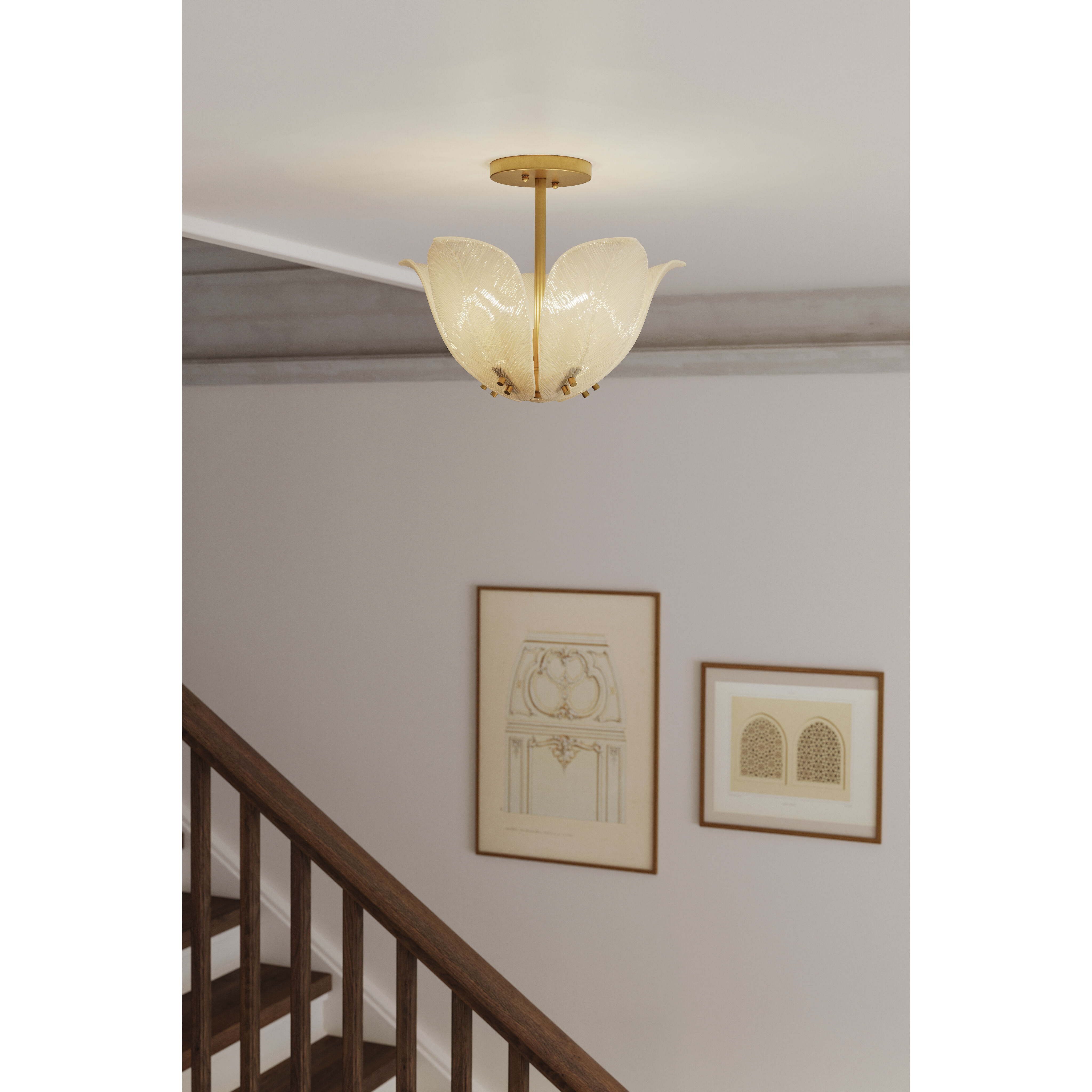 Orchid 5 Light 18 inch Legacy Brass Semi-Flush Mount Ceiling Light in Amber Handmade Glass