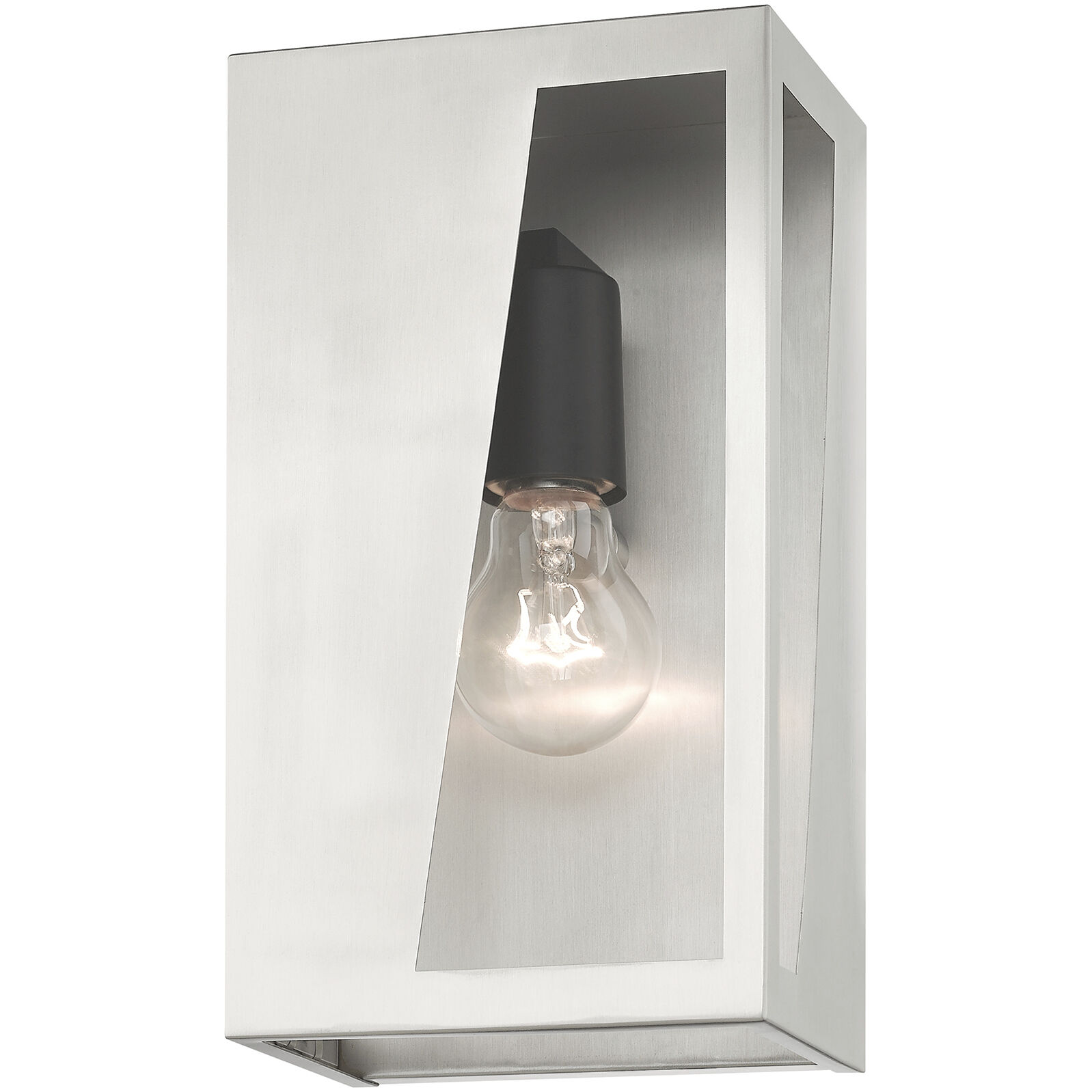 Forsyth 1 Light 11 inch Brushed Nickel with Black Finish Accents Outdoor Wall Lantern in Brushed Nickel & Black, Medium