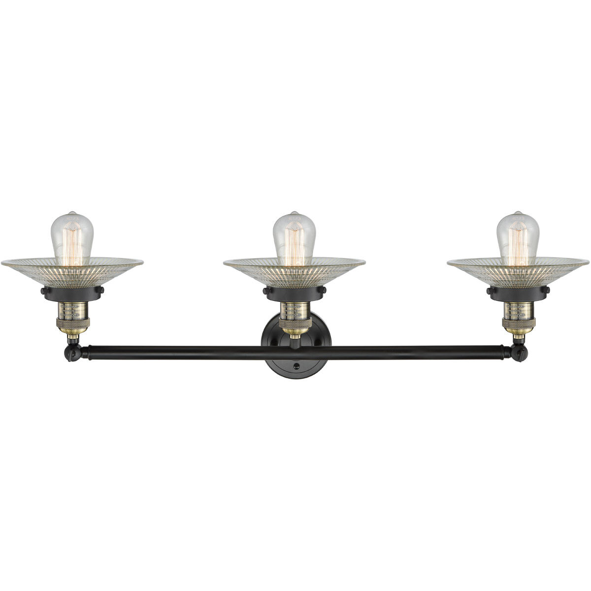 Franklin Restoration Halophane LED 33 inch Black Antique Brass Bath Vanity Light Wall Light in Clear Halophane Glass, Franklin Restoration