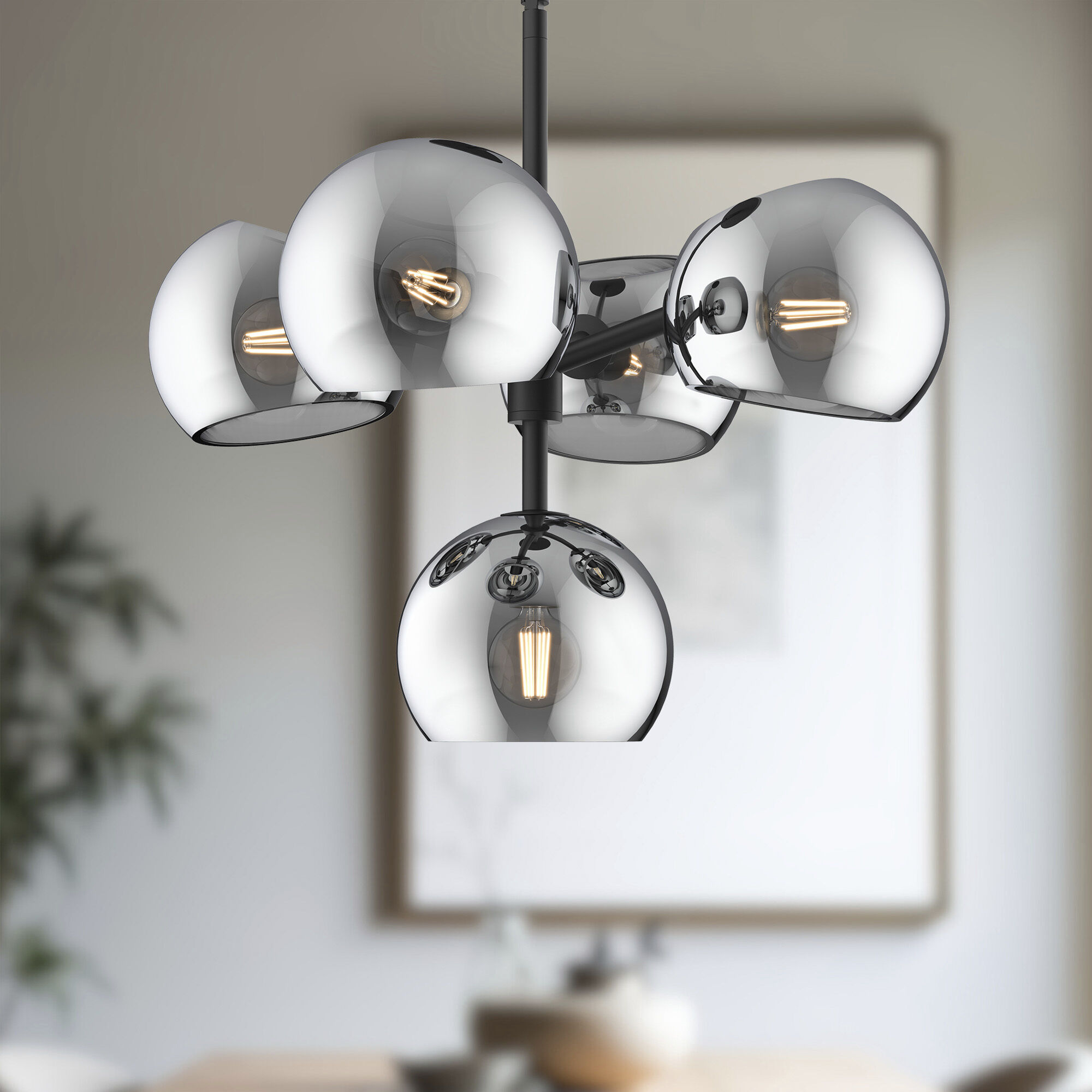 Alora Mood Willow 5 Light 18 inch Matte Black/Smoked Solid Glass Chandelier Ceiling Light in Smoked Glass
