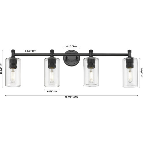 Crown Point 4 Light 33.88 inch Brushed Brass Bath Vanity Light Wall Light in Light Smoke Glass
