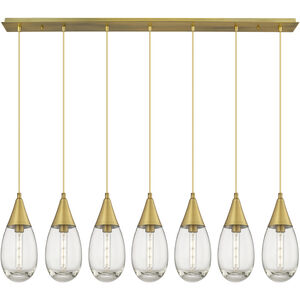 Malone Linear Pendant Ceiling Light in Brushed Brass, Clear Glass
