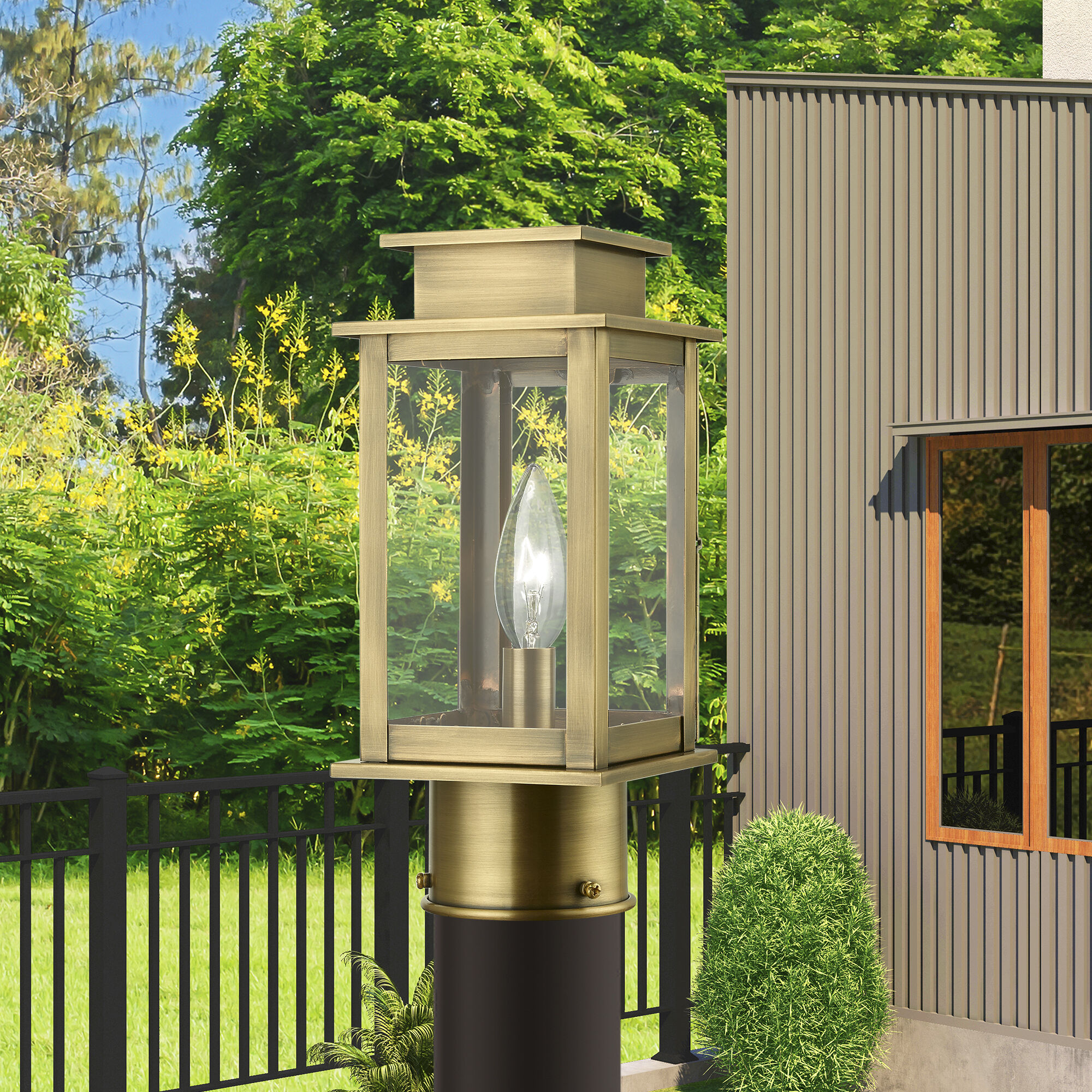 Princeton 1 Light 11 inch Antique Brass Outdoor Mini Post Top Lantern
