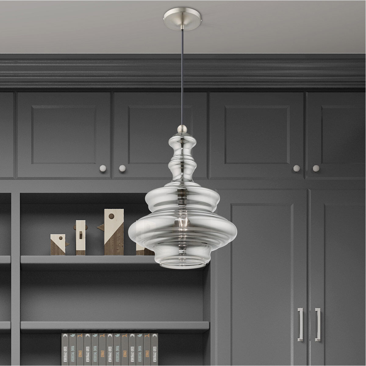 Art Glass 1 Light 12 inch Brushed Nickel Mini Pendant Ceiling Light