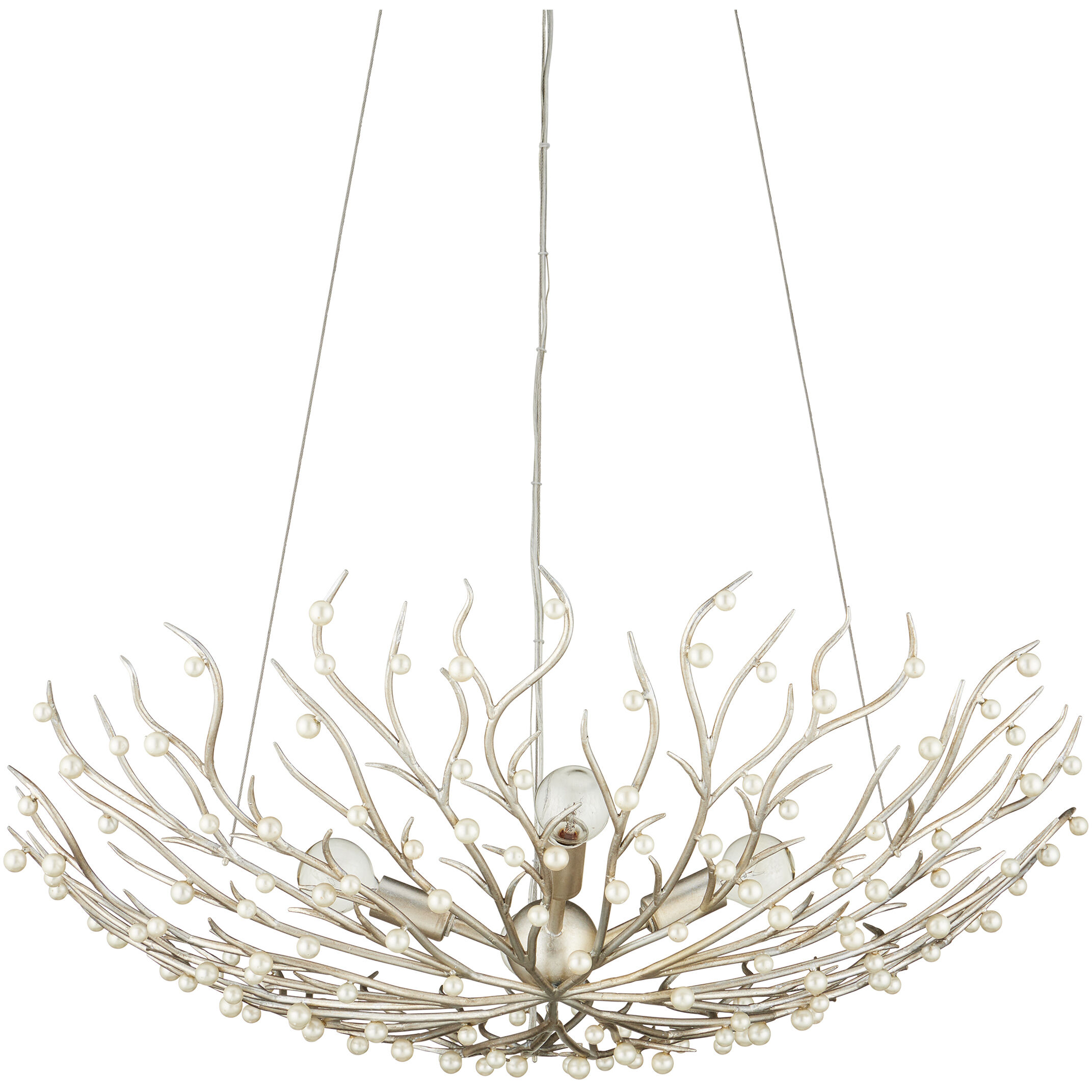 Shinju 4 Light 28.5 inch Natural/Contemporary Silver Leaf Bowl Chandelier Ceiling Light