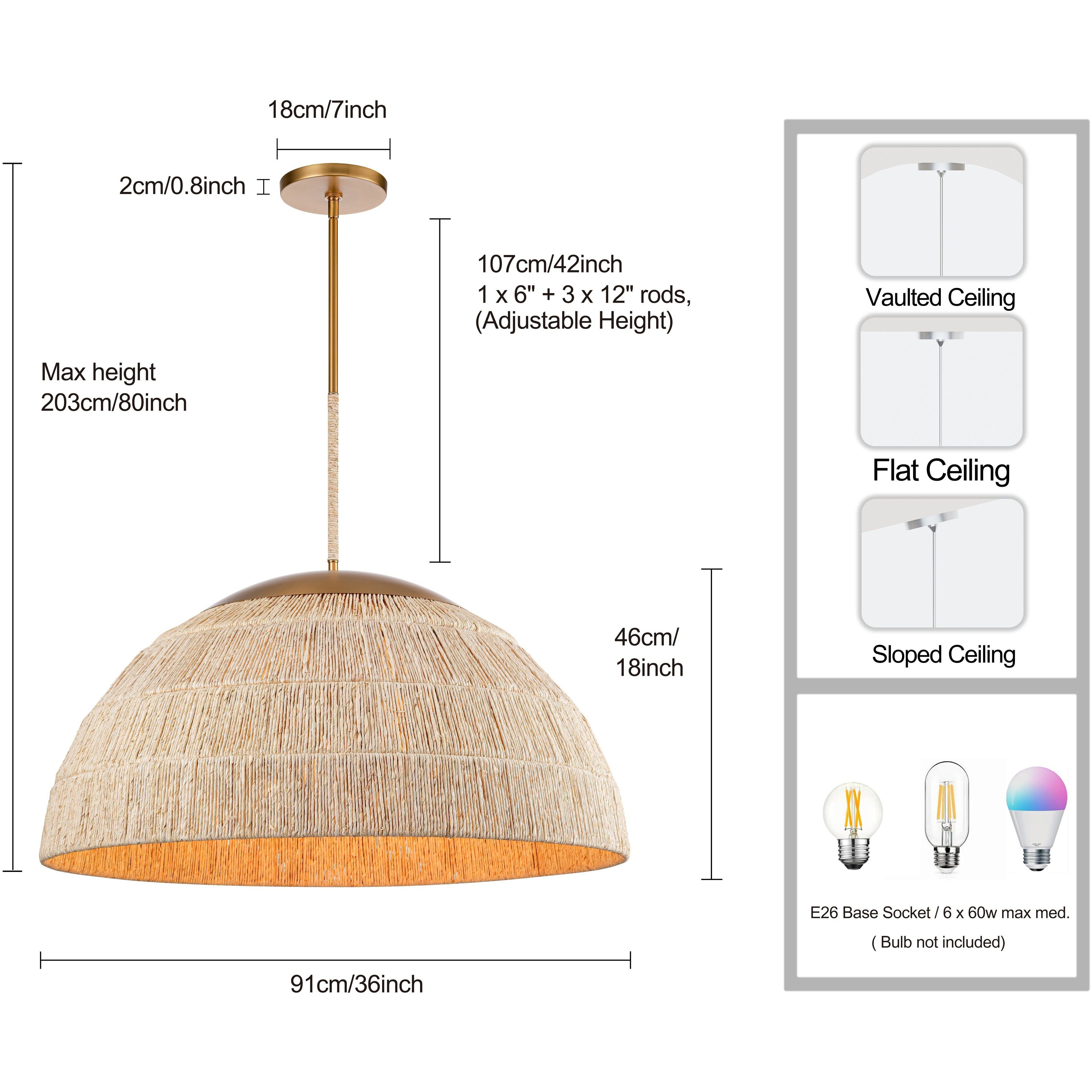 Copa 6 Light 36 inch Natural Brass Pendant Ceiling Light, Converts to Semi Flush
