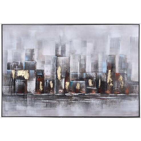 Skyline Abstract Red-Black-Blue-and Metallic Gold-Painted Wall Art