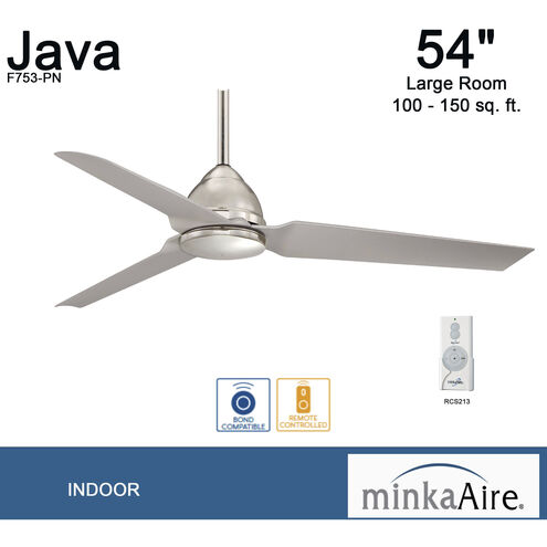 Java 54 inch Polished Nickel Ceiling Fan