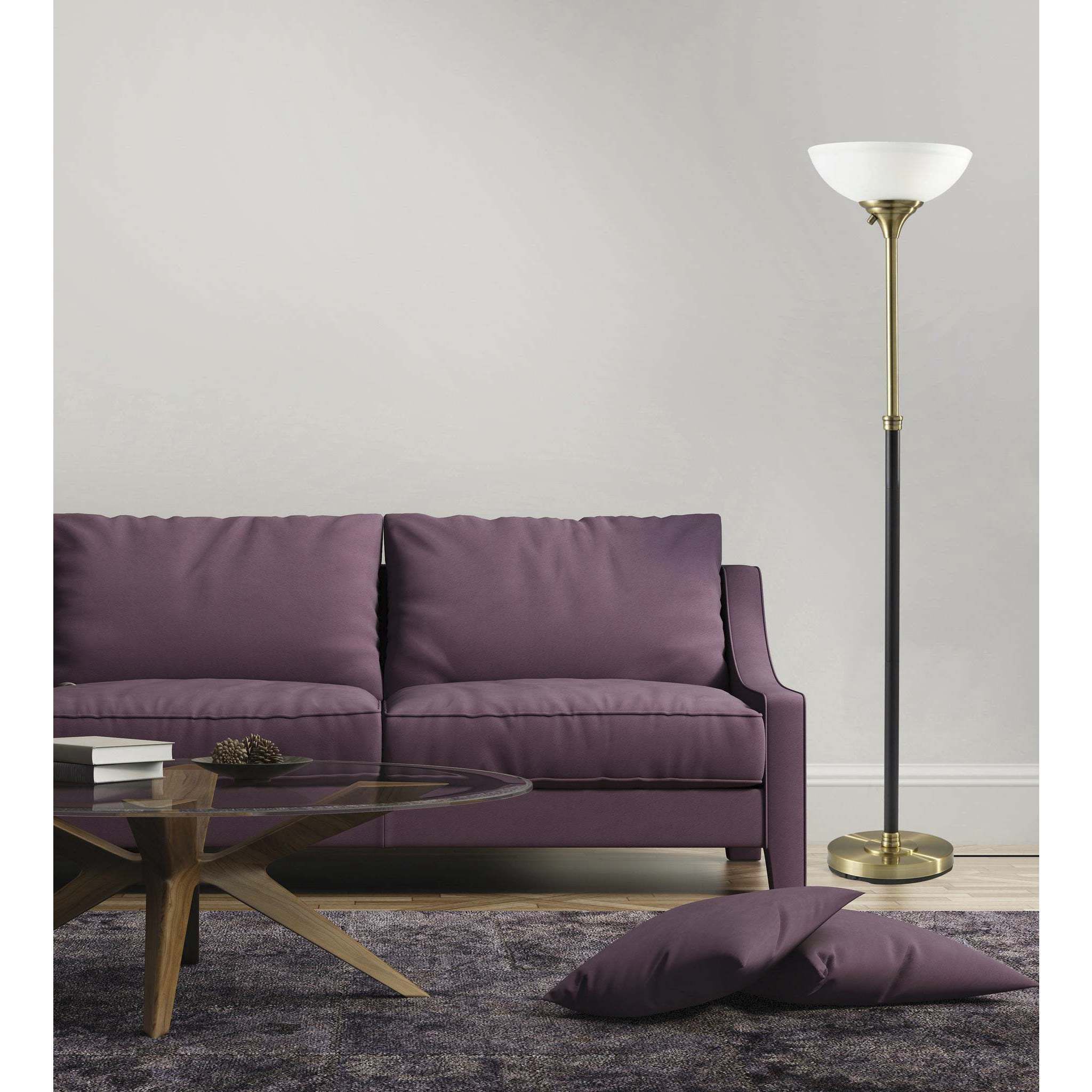 Bergen 71 inch 150.00 watt Black and Antique Brass Torchiere Portable Light