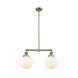 Franklin Restoration Large Beacon 2 Light 25 inch Antique Brass Chandelier Ceiling Light in Cased Matte White Glass, Franklin Restoration