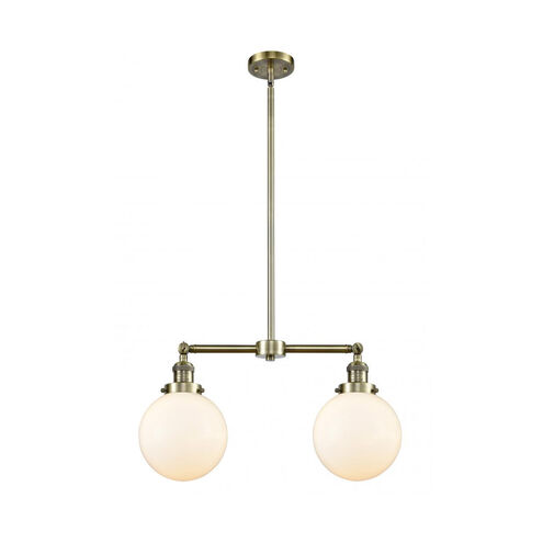 Franklin Restoration Large Beacon 2 Light 25 inch Antique Brass Chandelier Ceiling Light in Cased Matte White Glass, Franklin Restoration