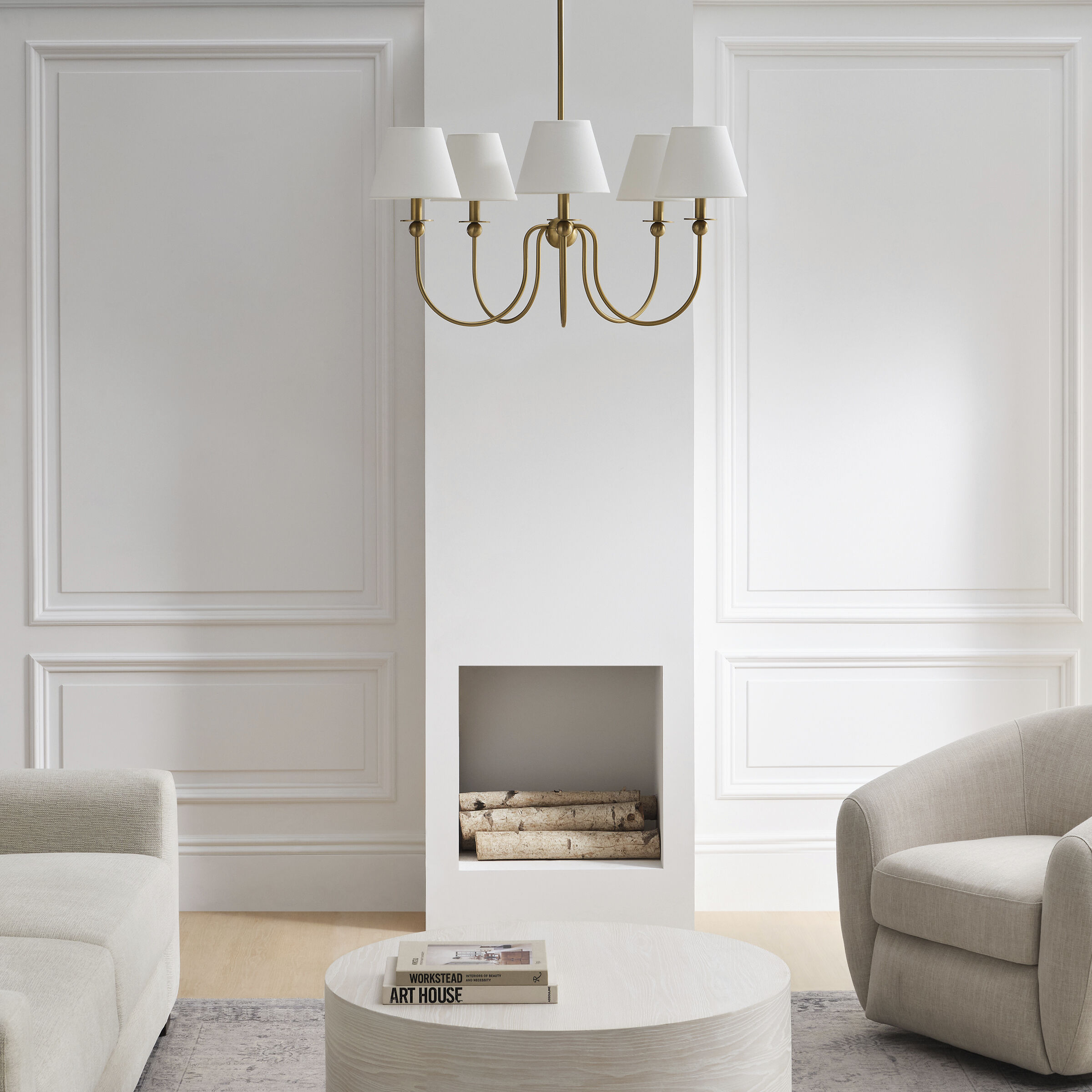 Drew & Jonathan Elsay 6 Light 36.38 inch Satin Brass Chandelier Ceiling Light, Large