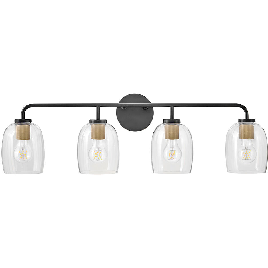 Percy 4 Light 33 inch Black with Lacquered Brass Bath Light Wall Light