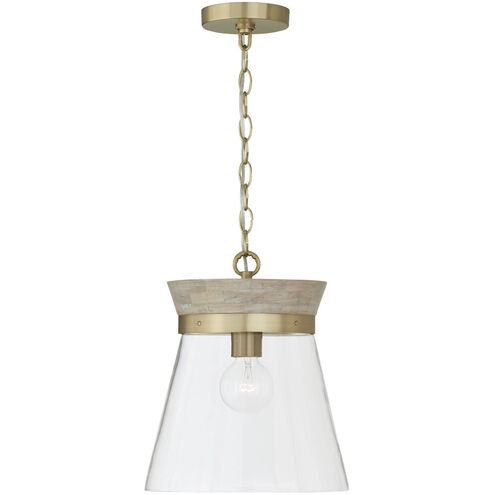 Finn 1 Light 12 inch White Wash and Matte Brass Pendant Ceiling Light