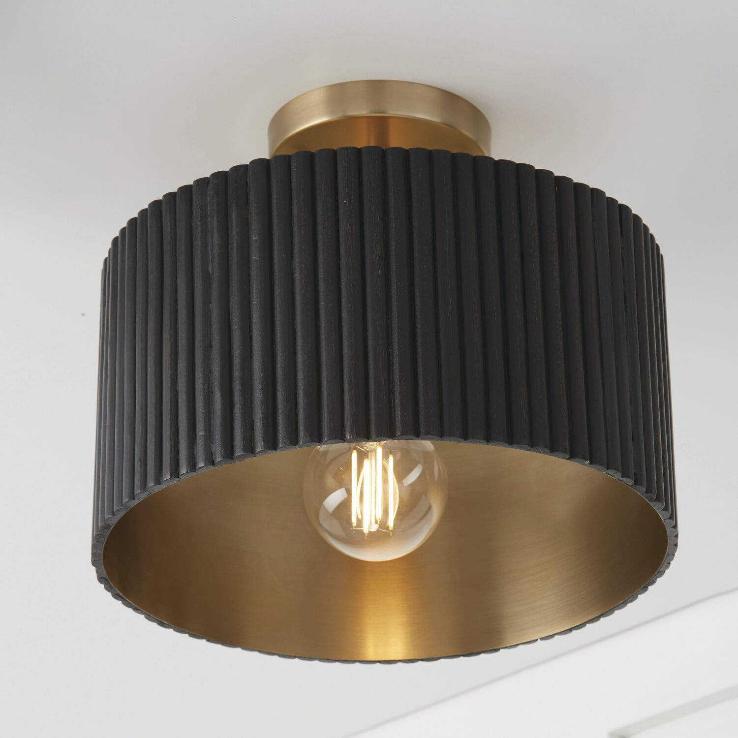 Donovan 1 Light 12.5 inch Black Stain and Matte Brass Semi-Flush Ceiling Light, Convertible Dual Mount
