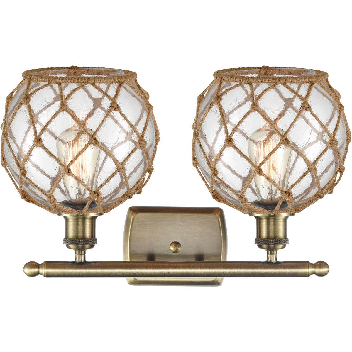Ballston Farmhouse Rope LED 16 inch Antique Brass Bath Vanity Light Wall Light in Clear Glass with Brown Rope, Ballston