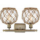 Ballston Farmhouse Rope LED 16 inch Antique Brass Bath Vanity Light Wall Light in Clear Glass with Brown Rope, Ballston