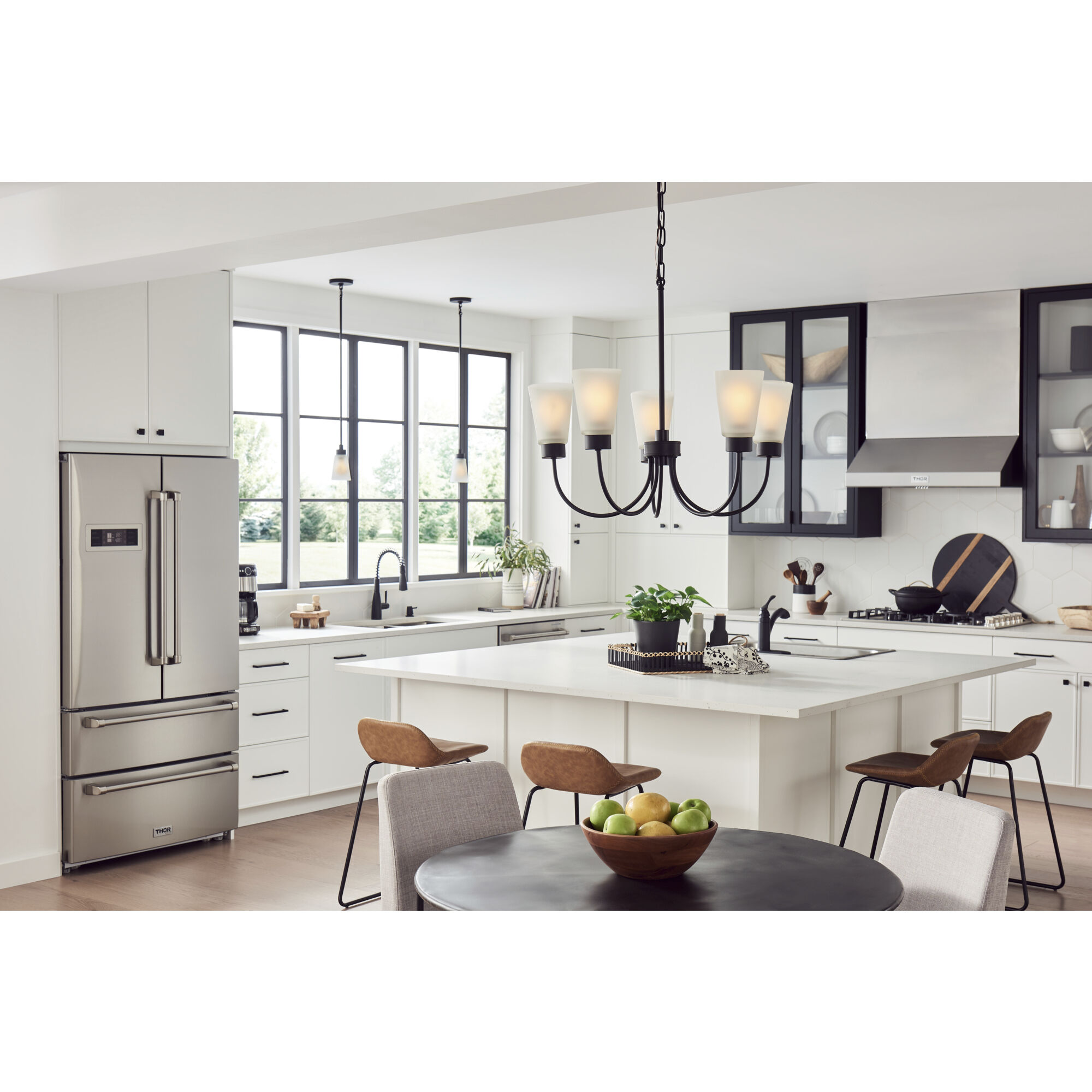 Erma 5 Light Black Chandelier Ceiling Light, Medium, 1 Tier