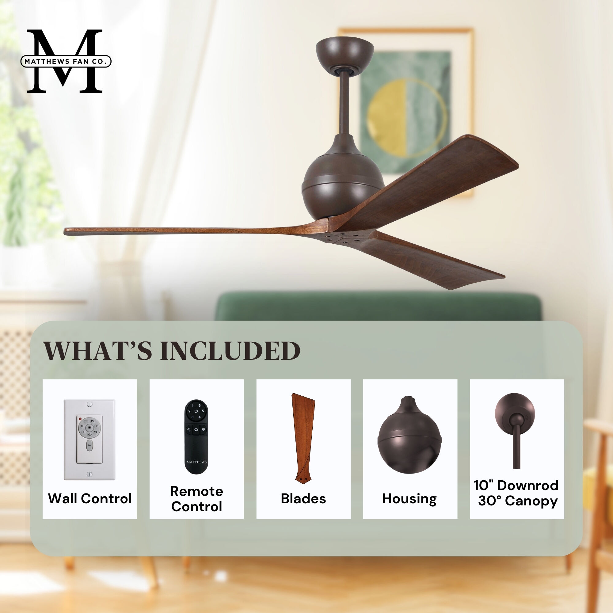 Atlas Irene-3 60 inch Textured Bronze with Walnut Tone Blades Paddle Fan, Paddle Fan