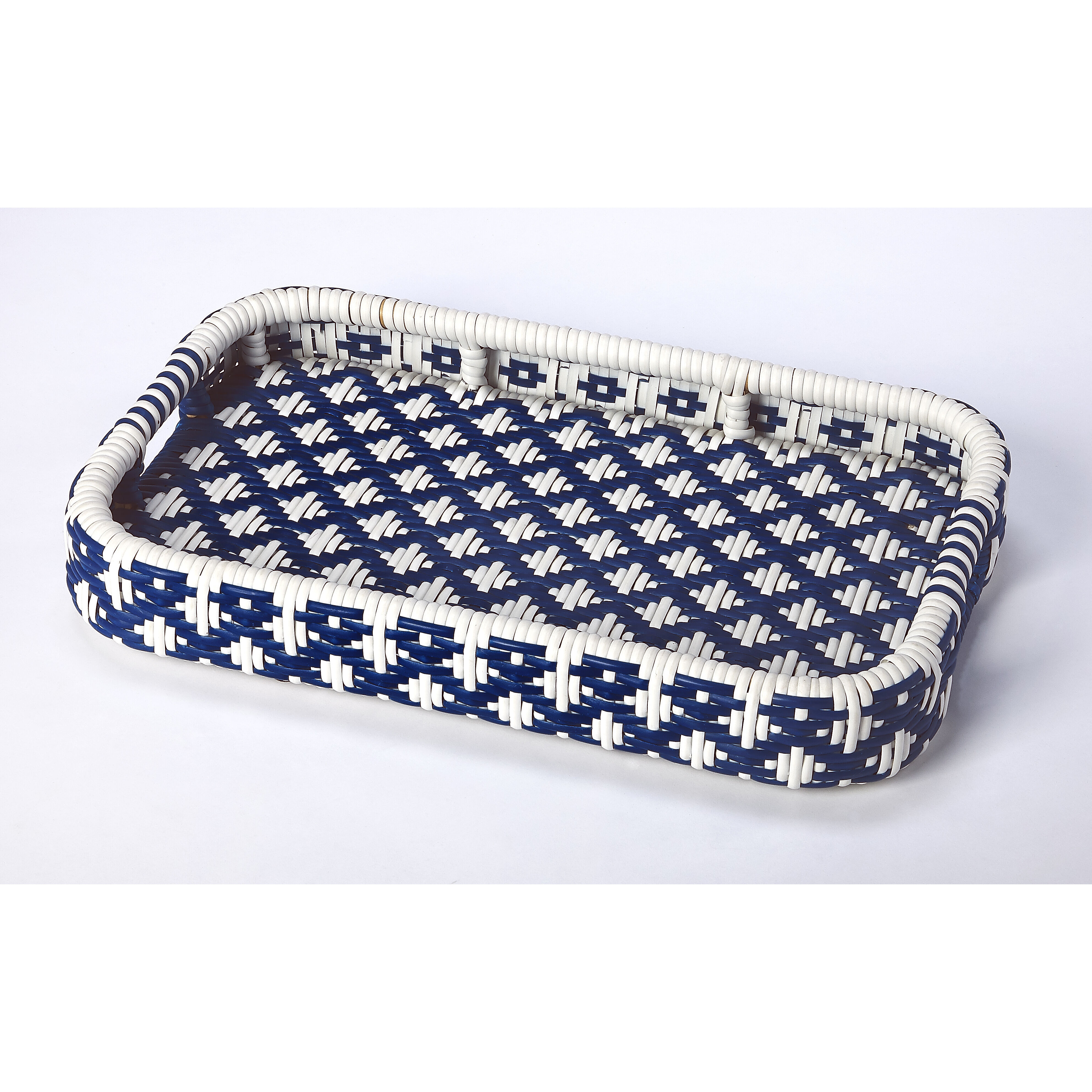 Designer'S Edge Selena Blue & White Rattan 34 X 16 inch Blue Serving Table