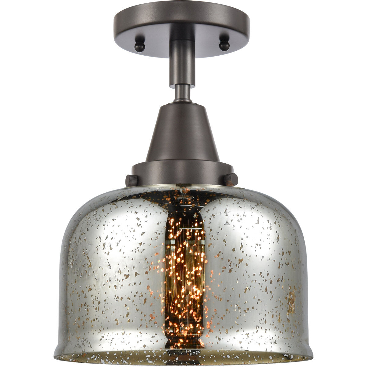 Franklin Restoration Large Bell 1 Light 8 inch Oil Rubbed Bronze Flush Mount Ceiling Light in Silver Plated Mercury Glass
