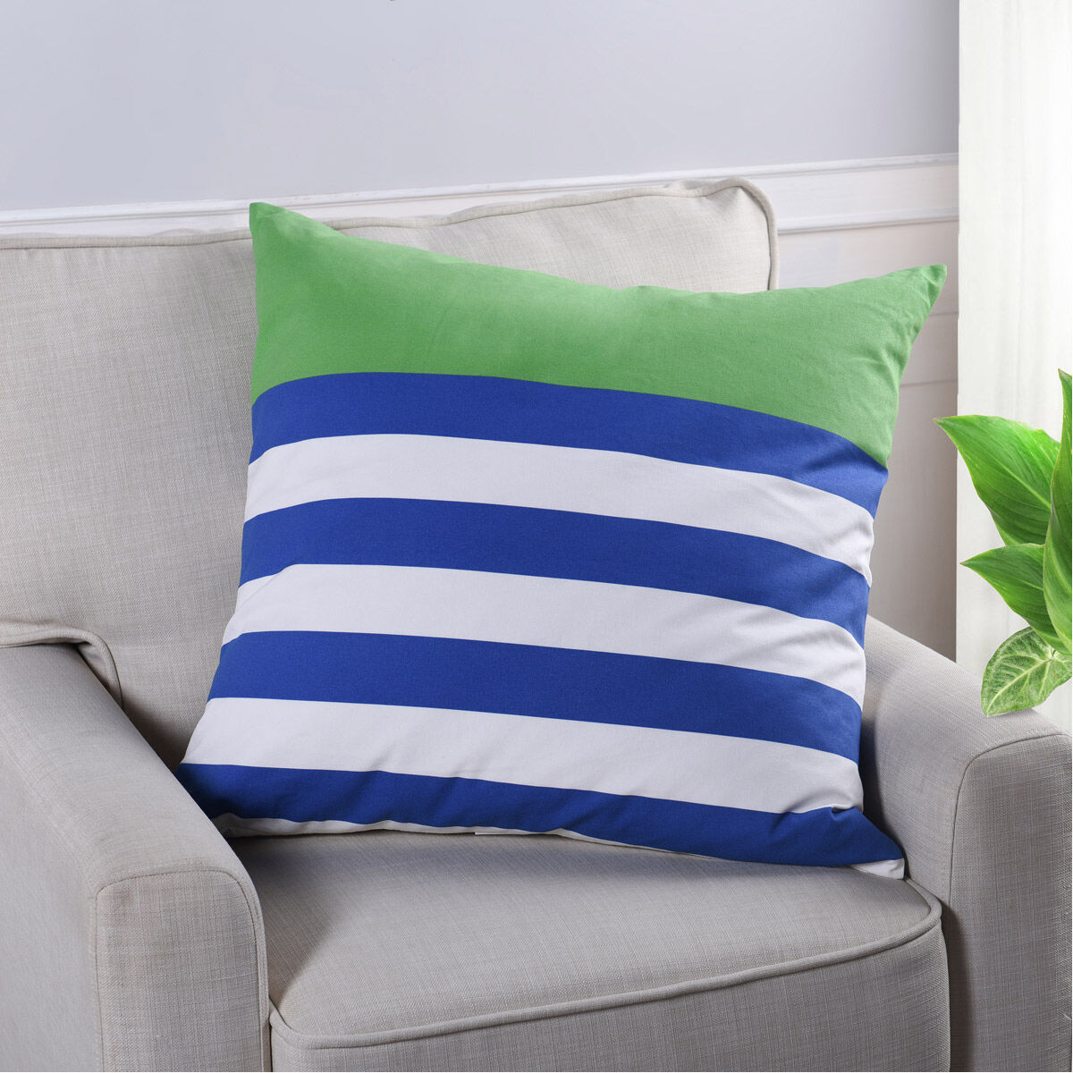 Dann Foley 24 inch Green and White and Navy Blue Decorative Pillow