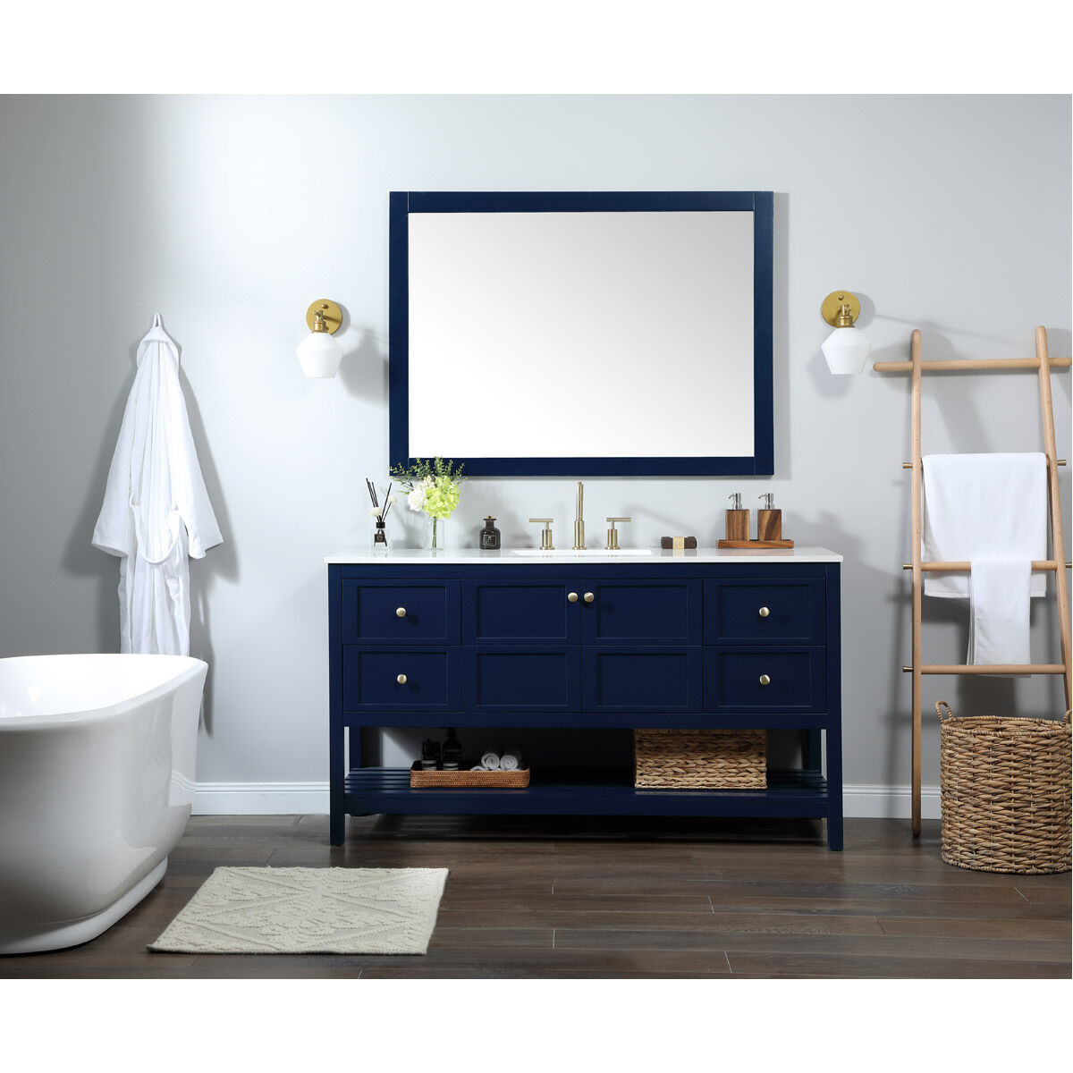 Theo 60 X 22 X 34 inch Blue Vanity Sink Set