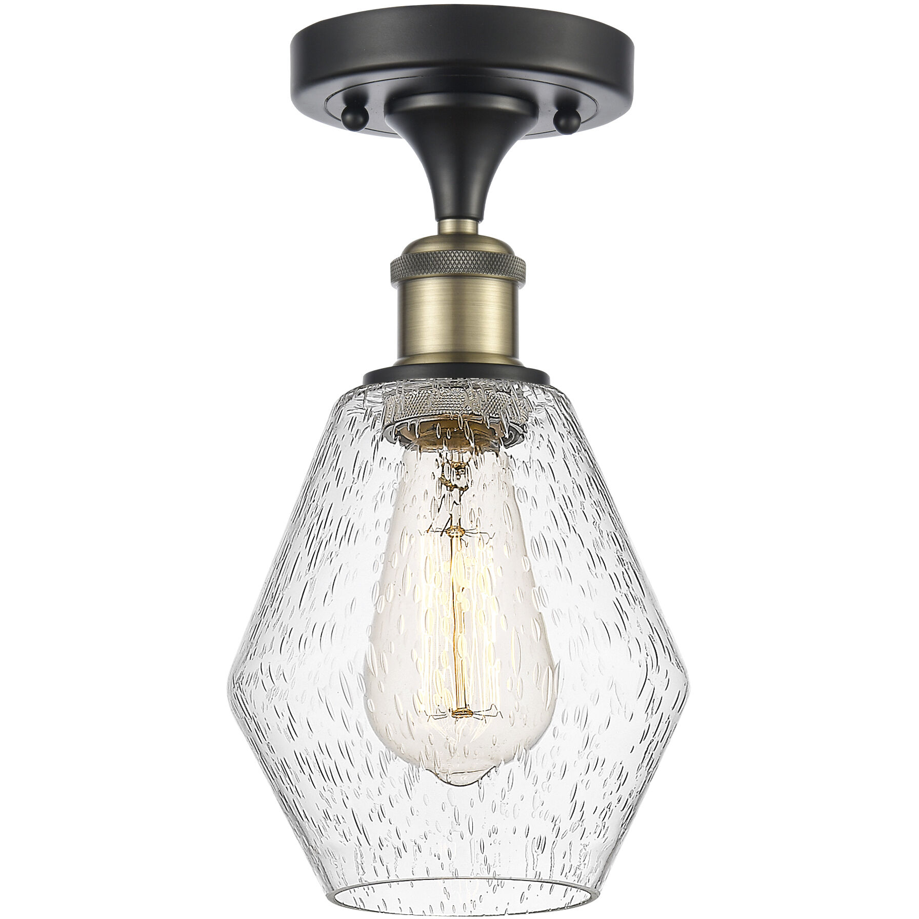 Ballston Cindyrella LED 6 inch Black Antique Brass Semi-Flush Mount Ceiling Light in Seedy Glass